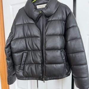 Black Leather Puffer Jacket